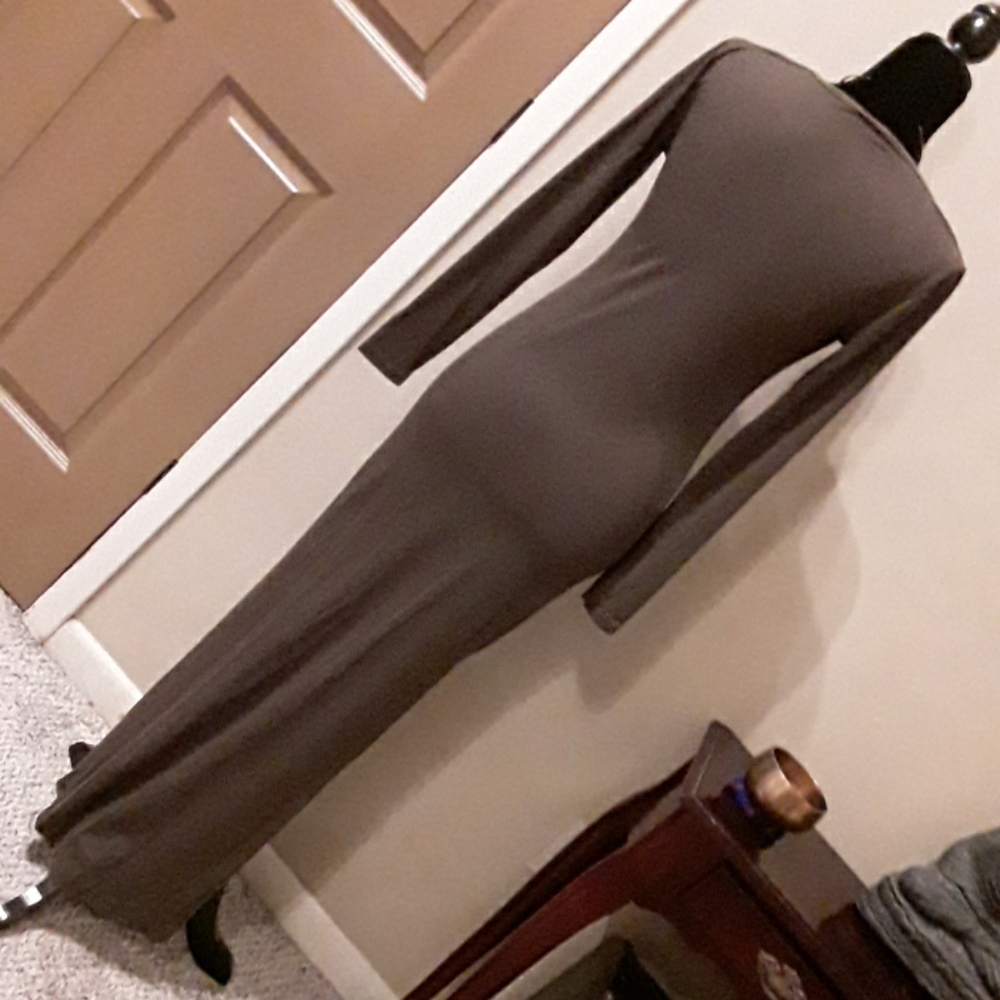 NWOT Olive V-Neck Split Bohemian Maxi Dress M - Picture 5 of 8